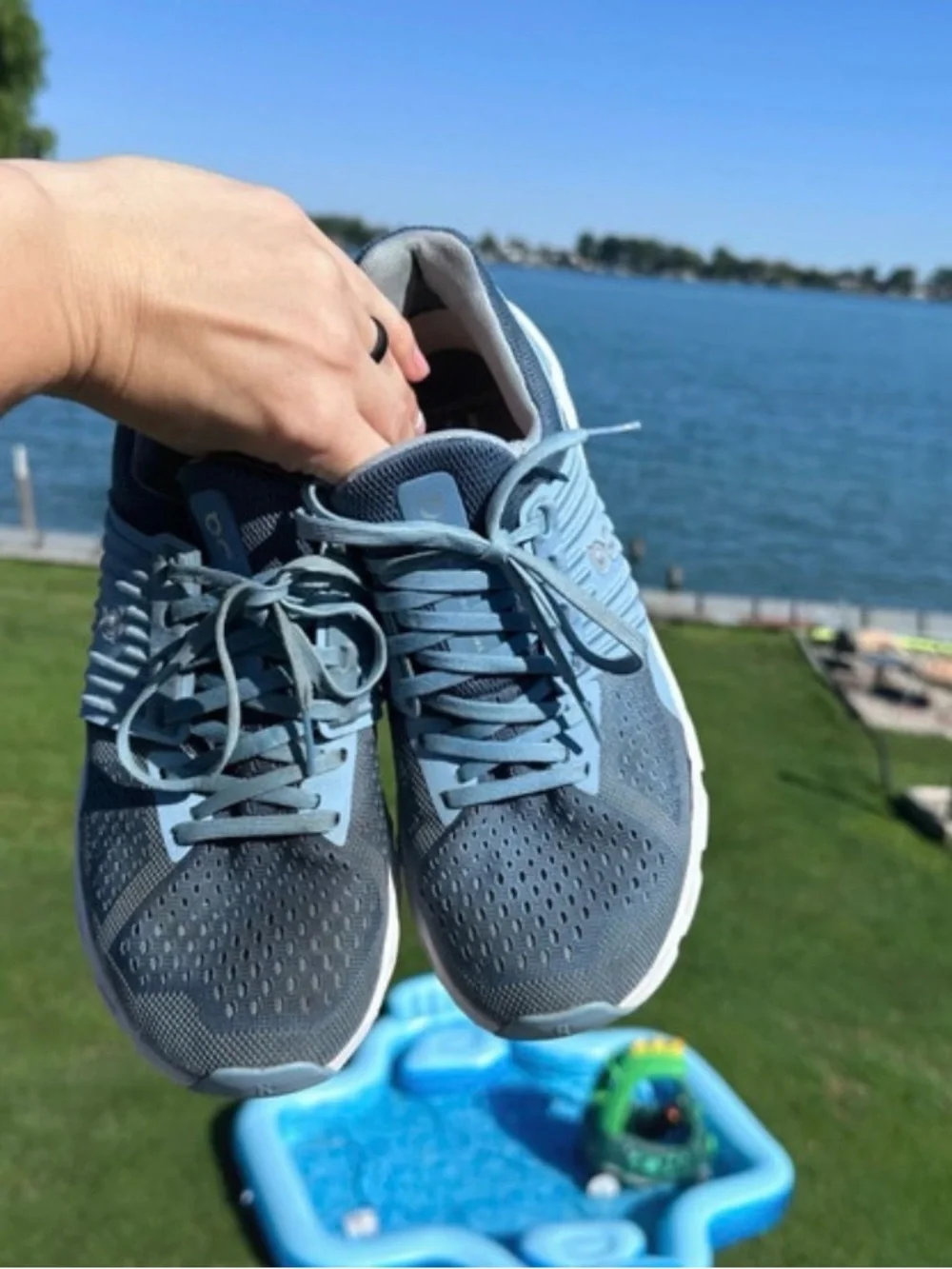 On Cloud Running Shoes in Blue and Light Blue